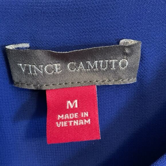 Vince Camuto Tunic Top Sz M Blue Lined Sleeveless Pleated Back Polyester Hi-Low - Picture 2 of 9